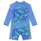 Younger Boys Blue Crocodile Sun Suit, 1, hi-res