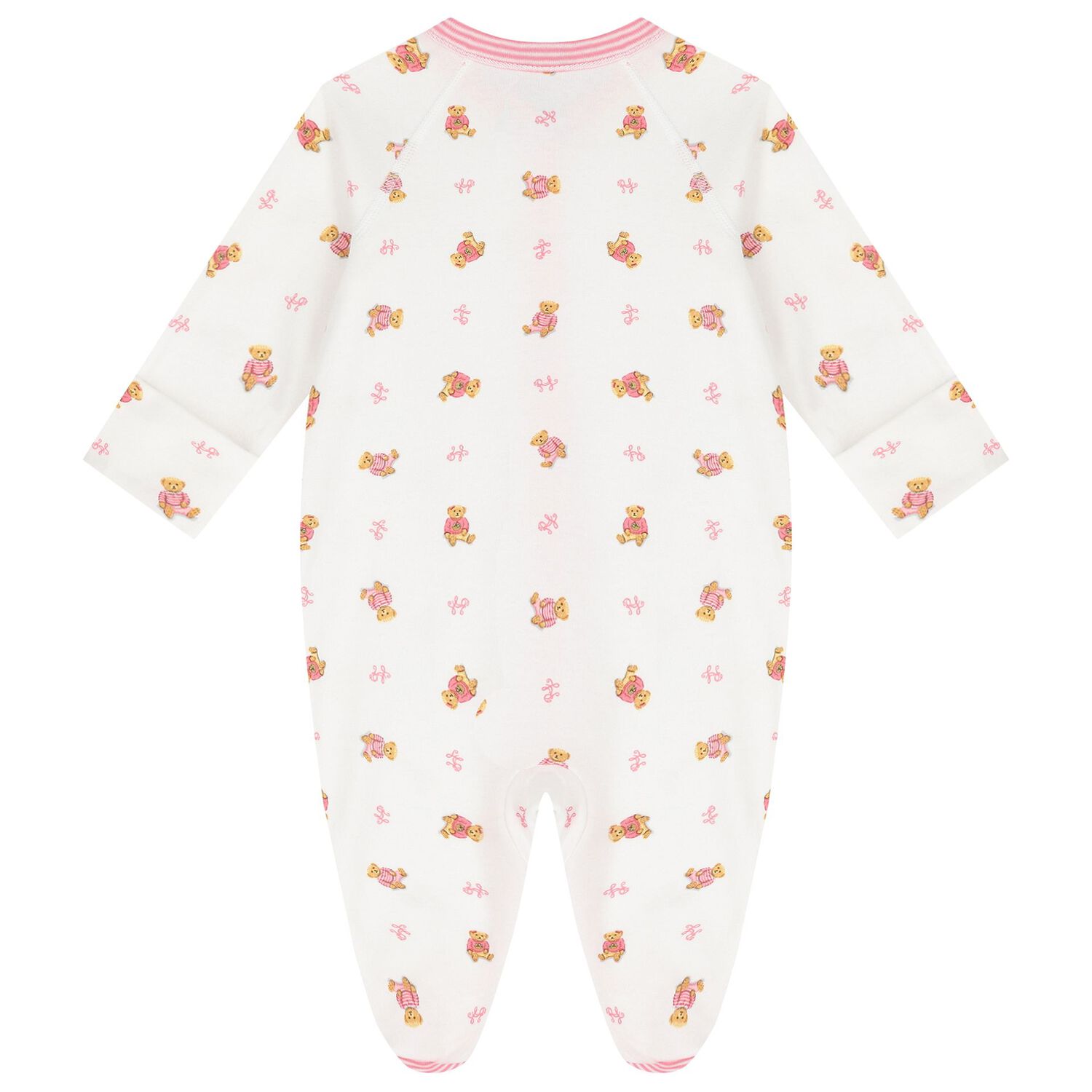 Baby Girls White & Pink Logo Babygrow, 1, hi-res