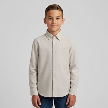 Boys Beige Logo Stripe Shirt