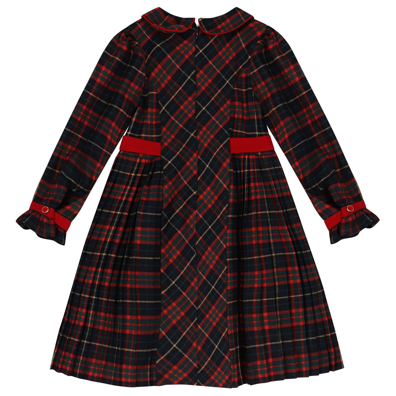 Girls Navy Blue, Green & Red Tartan Dress, 1, hi-res