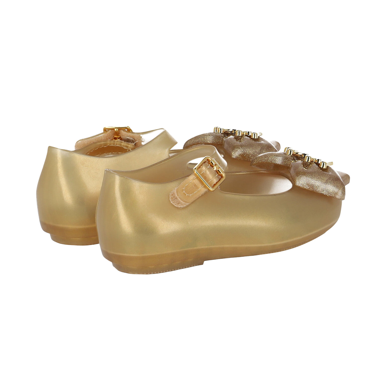 Girls Gold Bow Jelly Shoes, 2, hi-res