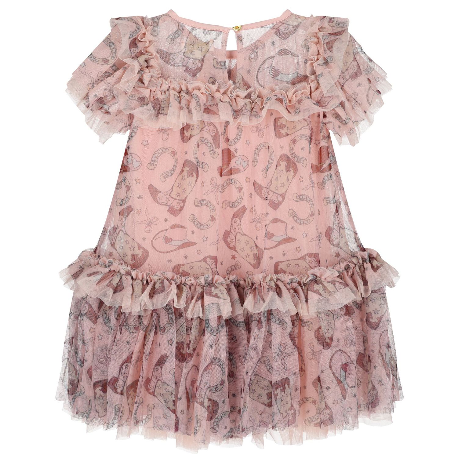Girls Pink Bow Tulle Dress, 2, hi-res
