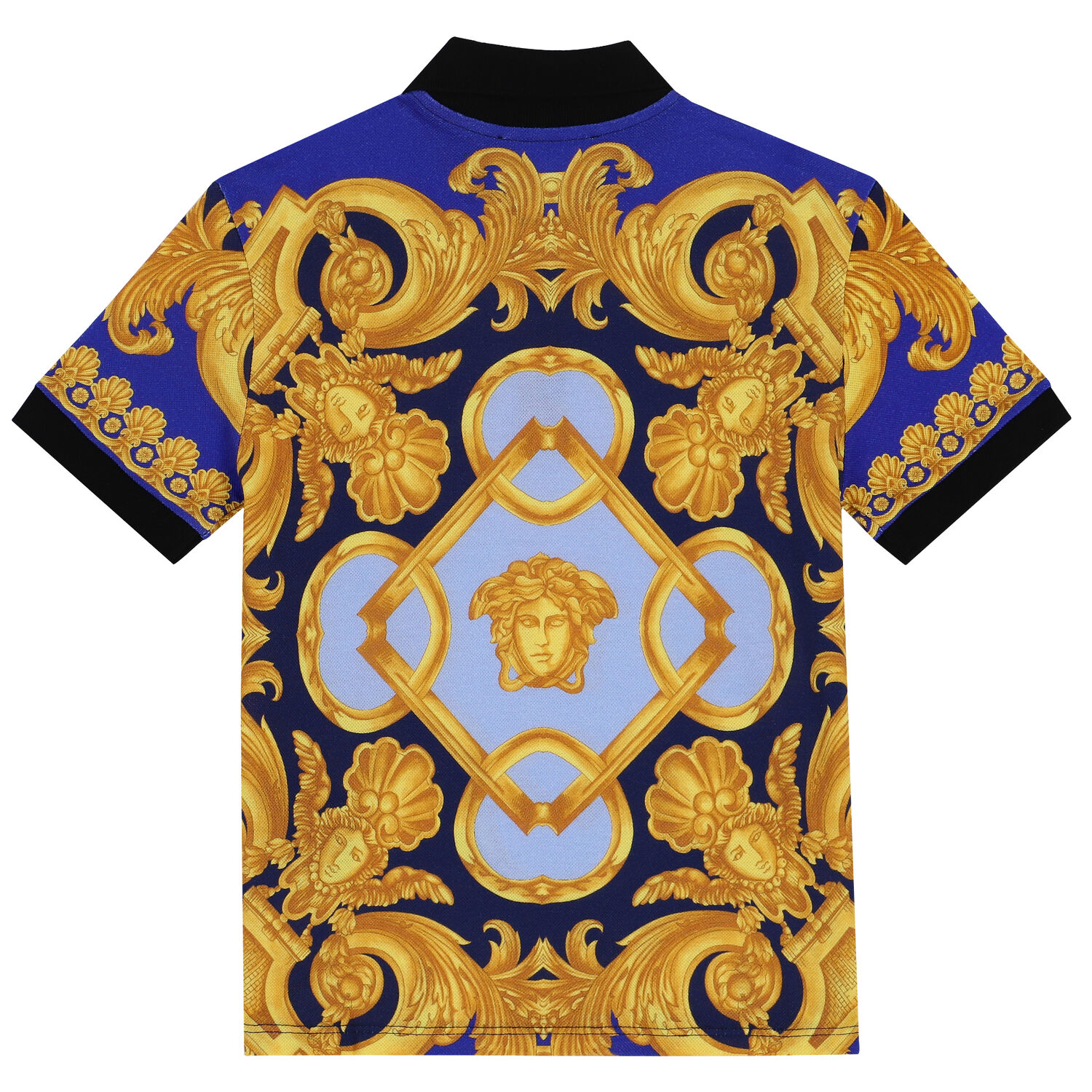 Boys Blue & Gold Barocco Polo Shirt, 1, hi-res