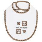 Baby Boys White & Blue Logo Bib, 1, hi-res