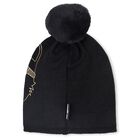 Girls Black Choupette Knitted Hat, 1, hi-res