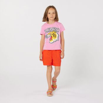 Girls Pink Tiger Logo T-Shirt