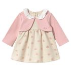 Baby Girls Pink & Beige Embroidered Dress, 1, hi-res