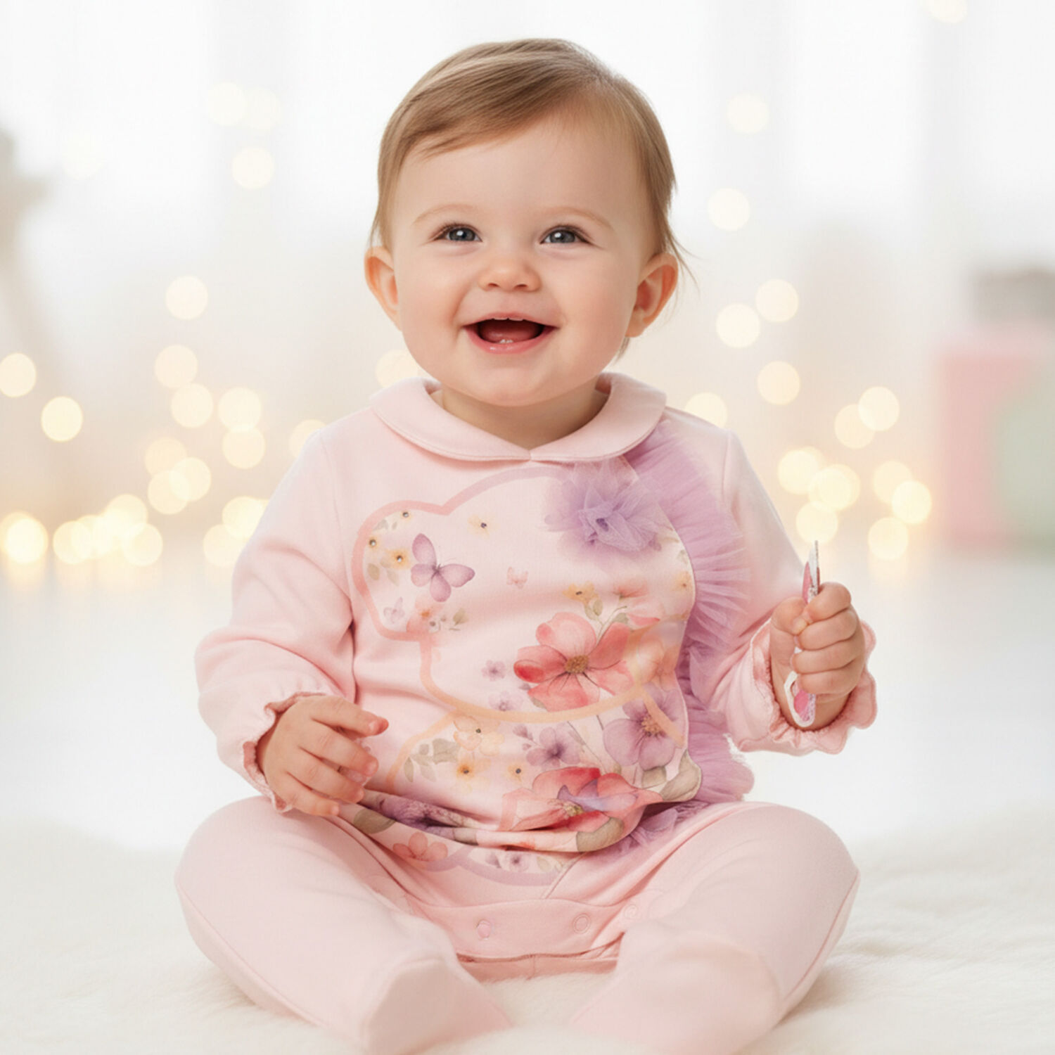 Baby Girls Pink Floral Babygrow, 1, hi-res