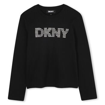 Girls Black Embellished Logo Long Sleeve Top