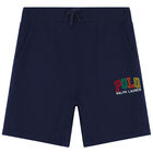 Boys Navy Blue Logo Shorts, 1, hi-res