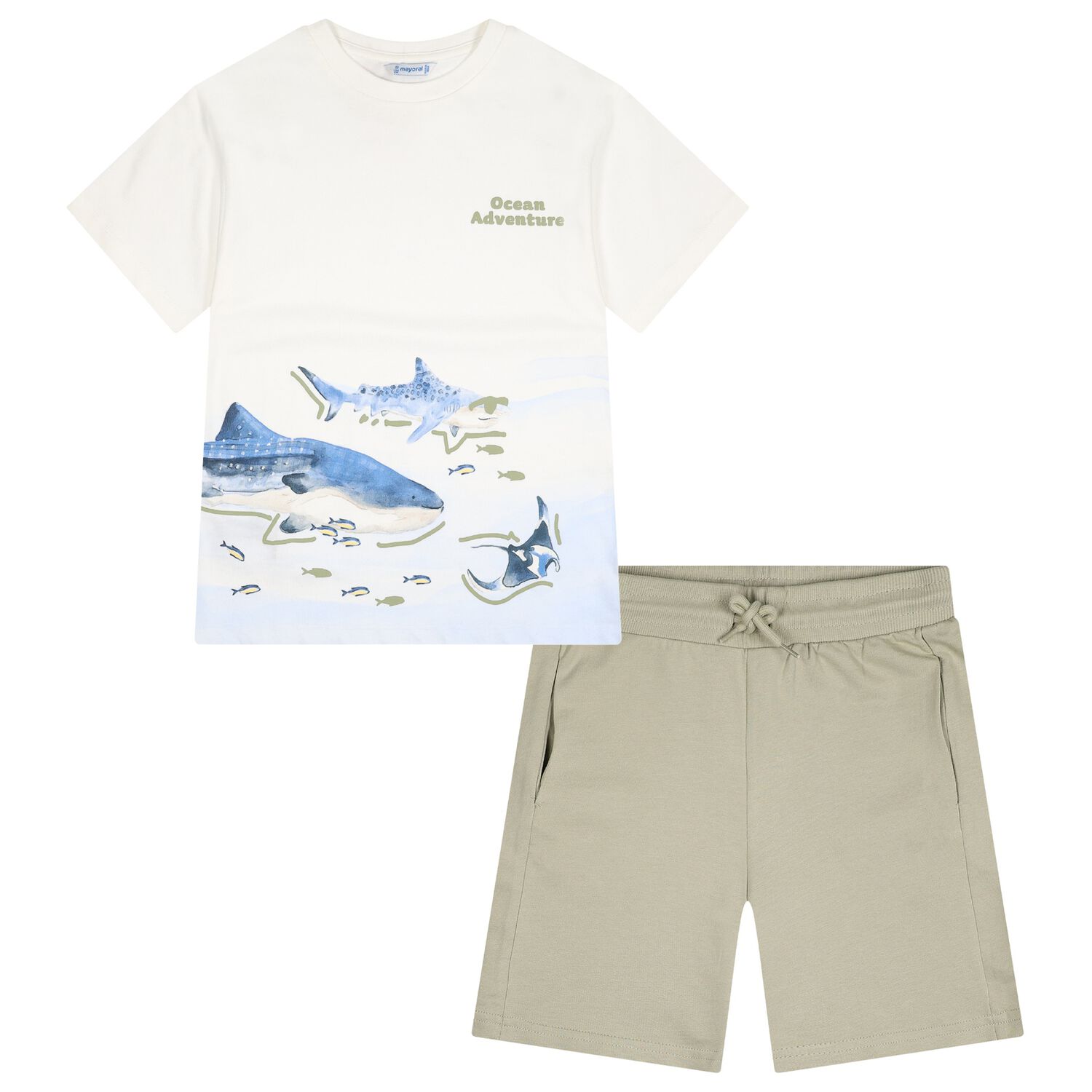 Boys White & Green Shark Shorts Set, 3, hi-res