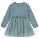Younger Girls Blue Knitted & Tulle Dress, 3, hi-res