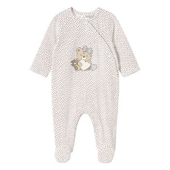 Baby Girls Beige Bear & Hearts Babygrow