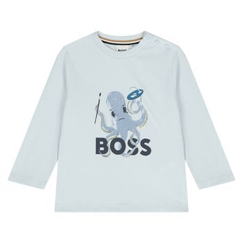 Younger Boys Blue Logo Long Sleeve Top