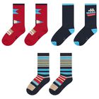 Boys Navy Blue & Red Socks ( 3-Pack ), 2, hi-res