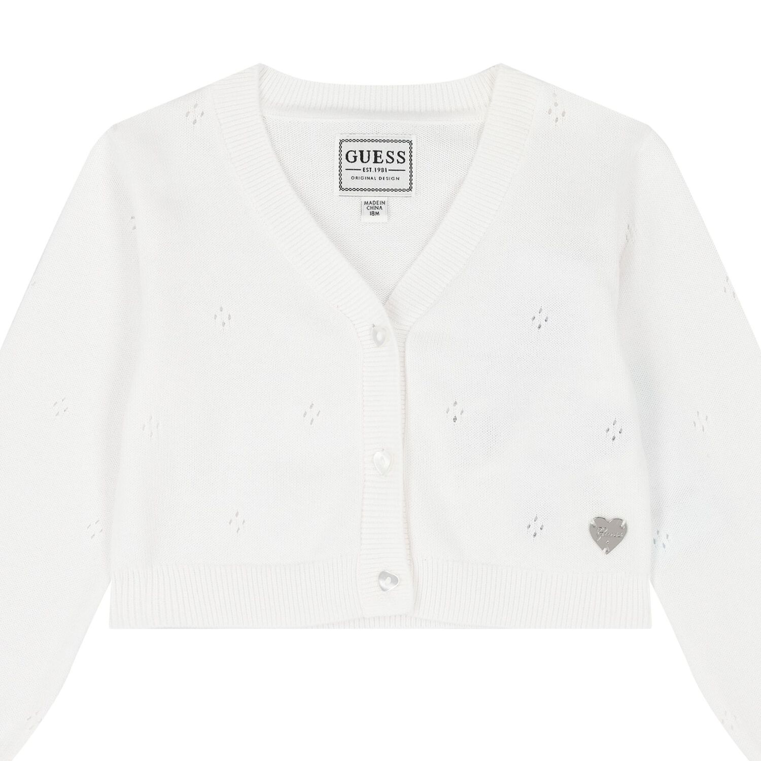 Younger Girls White Knitted Cardigan, 1, hi-res