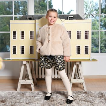 Girls Beige Faux Fur Bow Neve Jacket