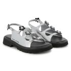 Girls Silver Logo Floral Sandals, 1, hi-res