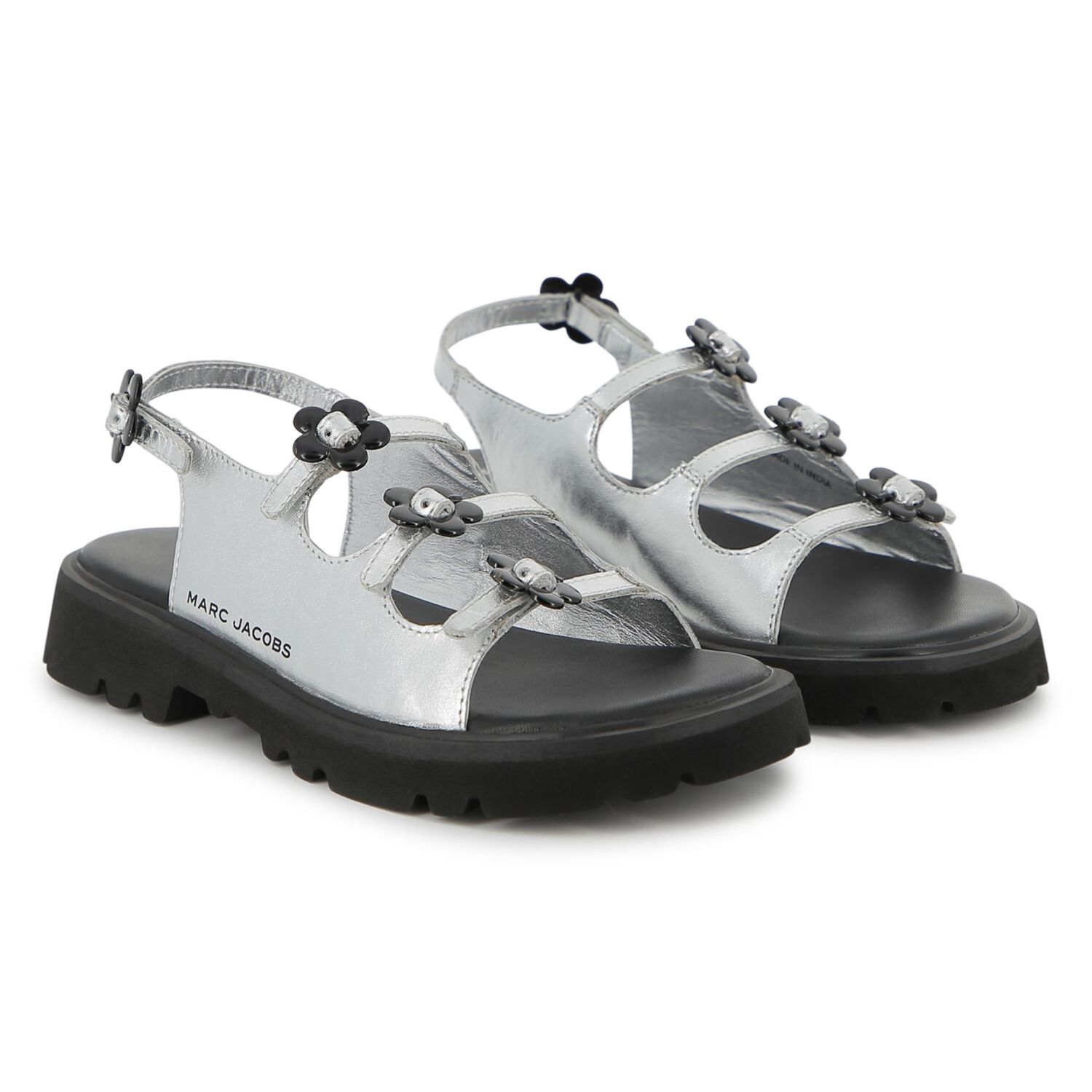 Girls Silver Logo Floral Sandals, 1, hi-res