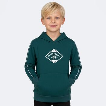 Boys Green Logo Hooded Top