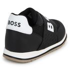 Boys Black Leather Logo Trainers, 1, hi-res