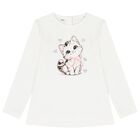 Girls Ivory Cat Long Sleeve Top, 1, hi-res