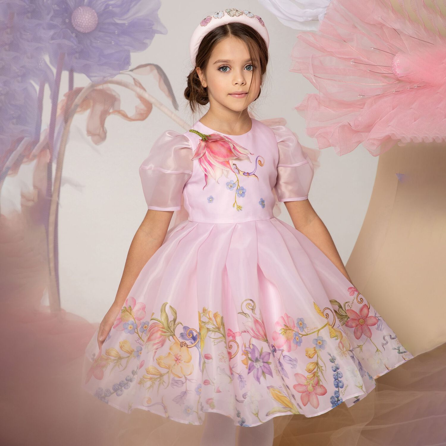 Girls Pink Floral Organza Dress, 1, hi-res image number null