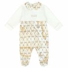 White & Beige Geo Map Babygrow, 3, hi-res