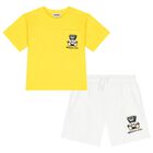 Boys Yellow & White Teddy Bear Logo Shorts Set, 1, hi-res