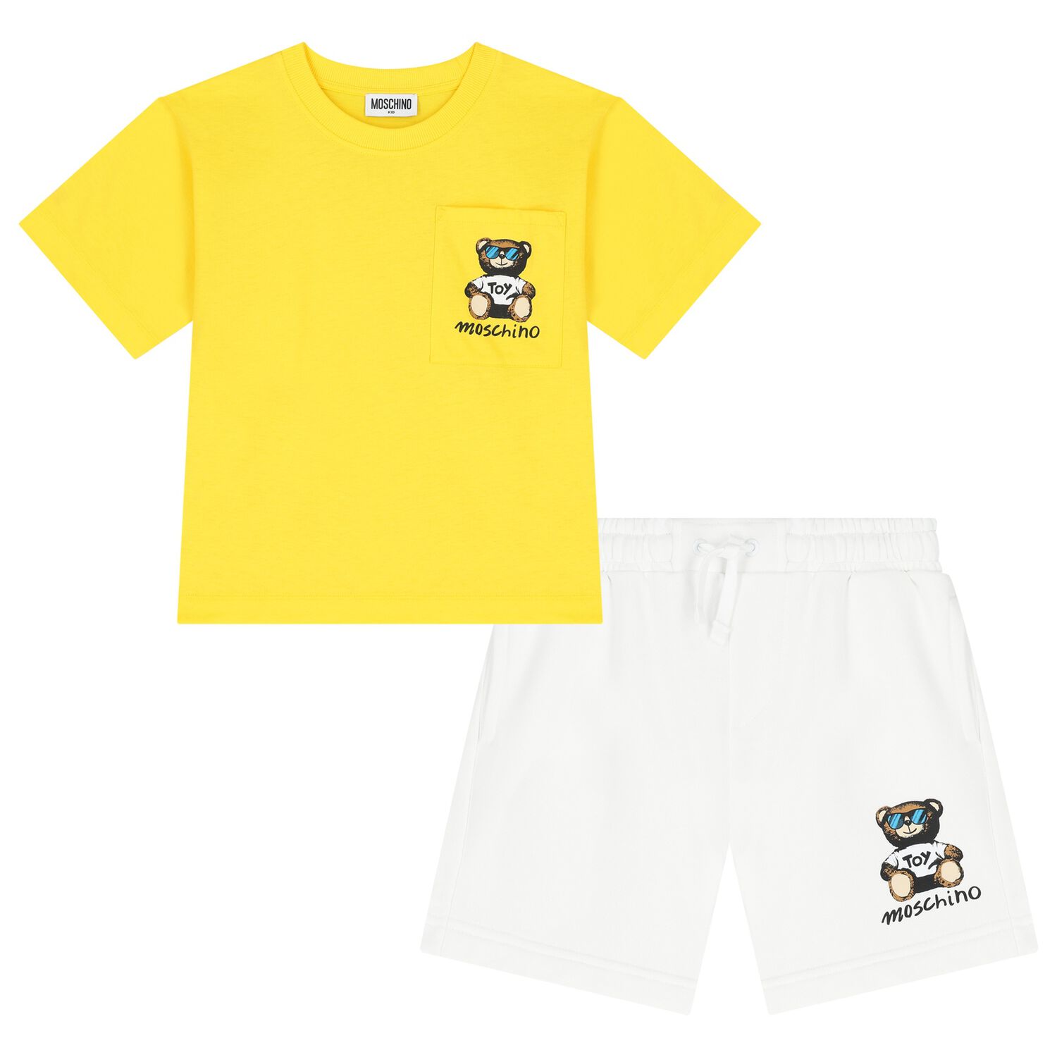 Boys Yellow & White Teddy Bear Logo Shorts Set, 1, hi-res