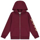 Boys Burgundy Logo Hooded Zip Up Top, 1, hi-res