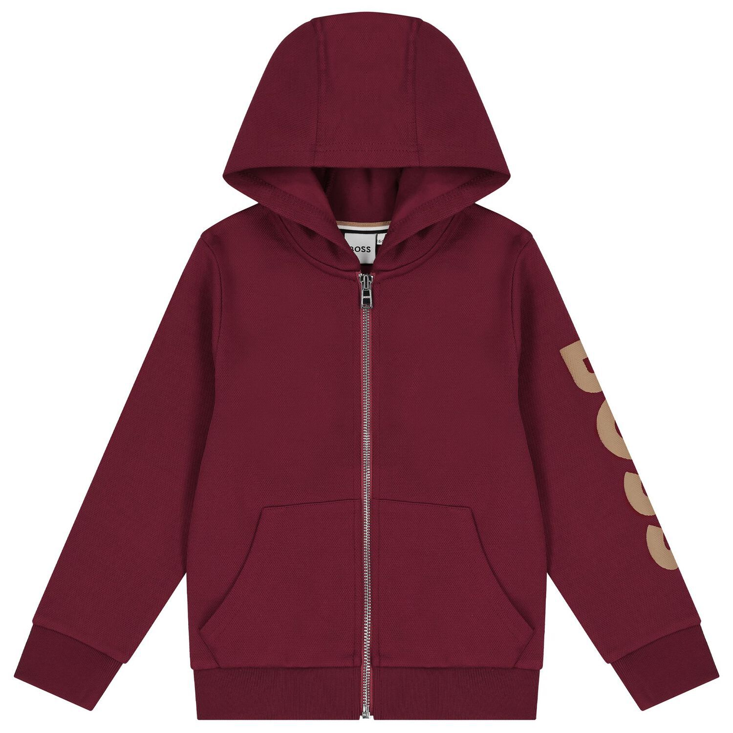 Boys Burgundy Logo Hooded Zip Up Top, 1, hi-res