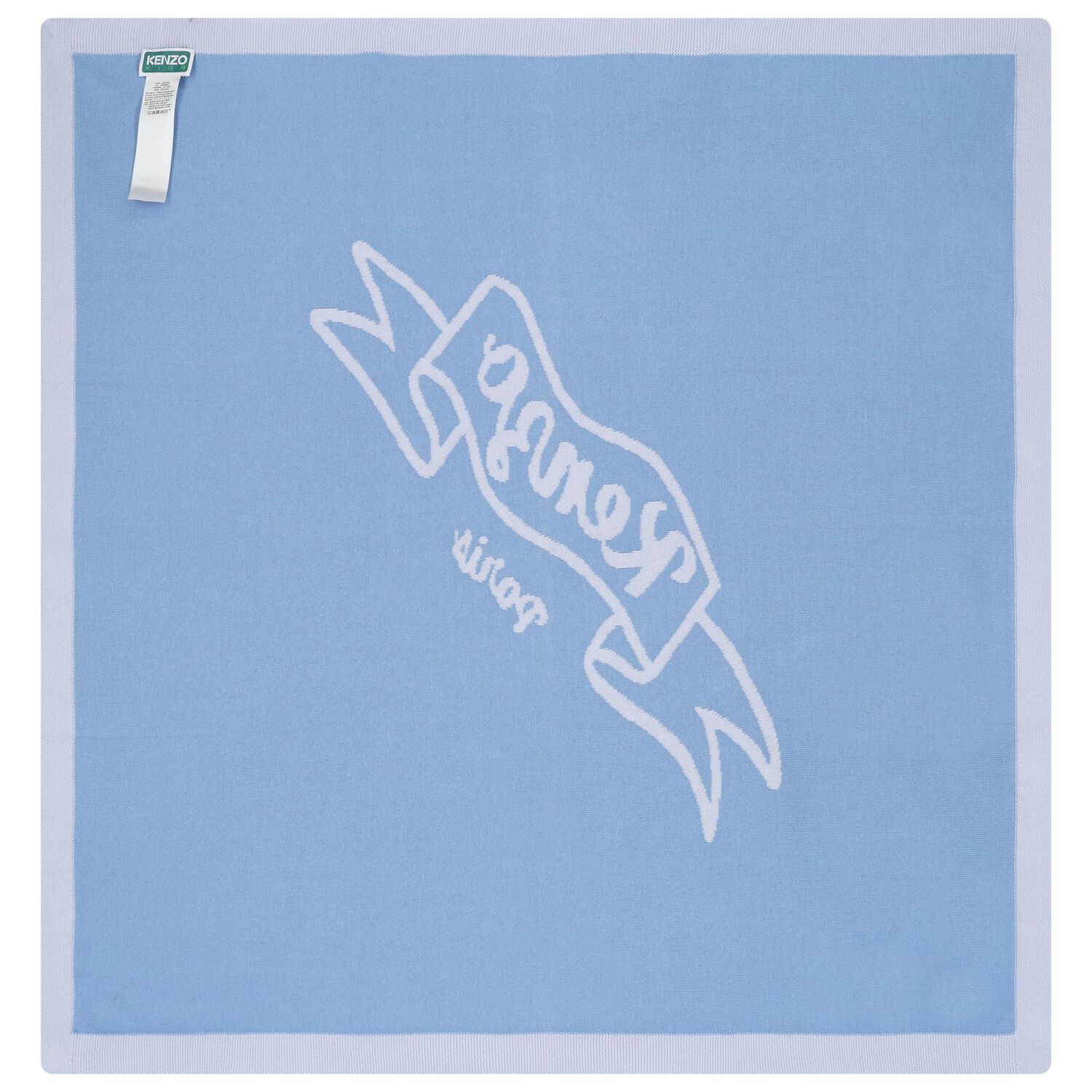 White & Blue Logo Knitted Baby Blanket, 2, hi-res