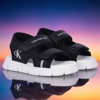 Younger Boys Black & White Logo Sandals