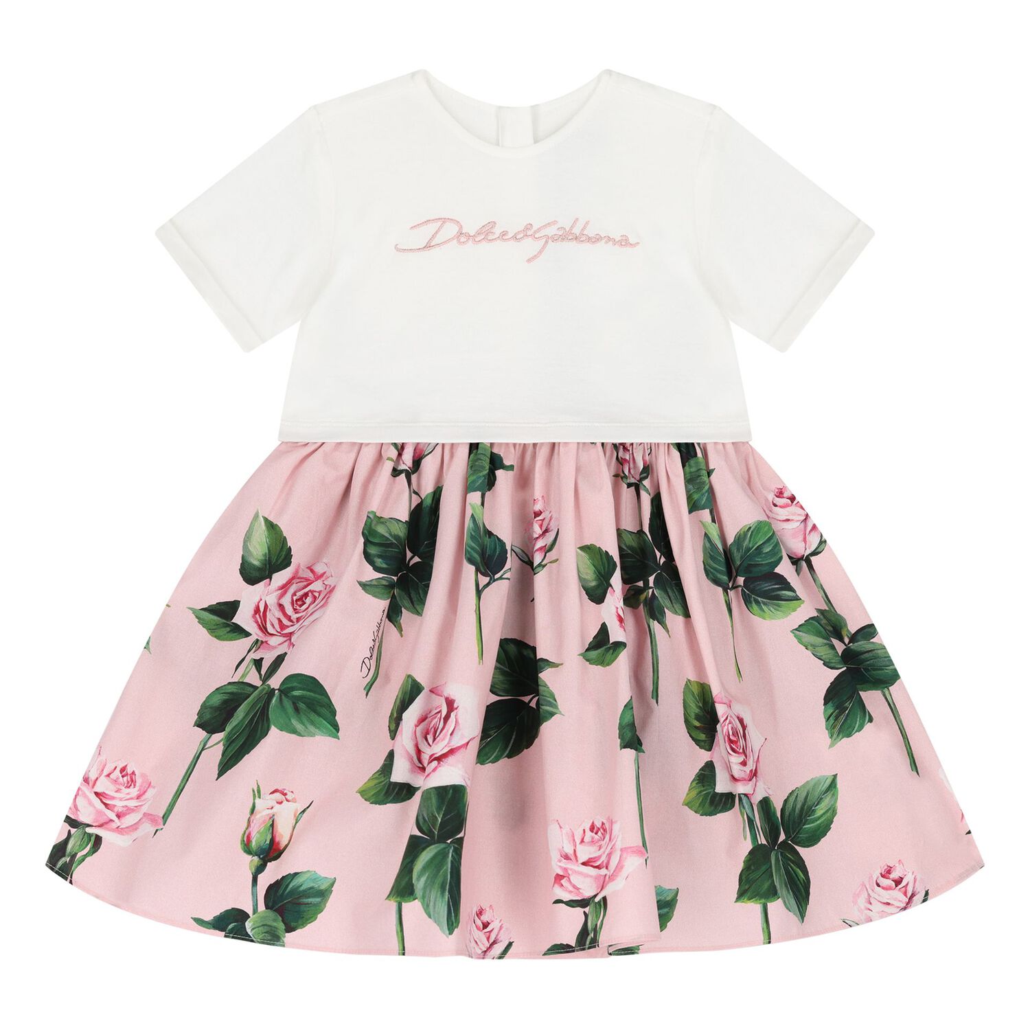 Baby Girls White & Pink Rose Dress Set, 1, hi-res