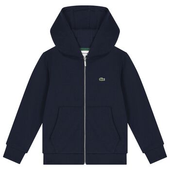Boys Navy Blue Logo Hooded Zip Up Top