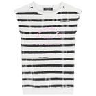 Girls White & Black Striped Dress, 1, hi-res