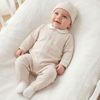 Beige Embroidered Teddy Bear Babygrow