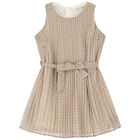 Girls Ivory Logo Pleated Chiffon Dress, 1, hi-res