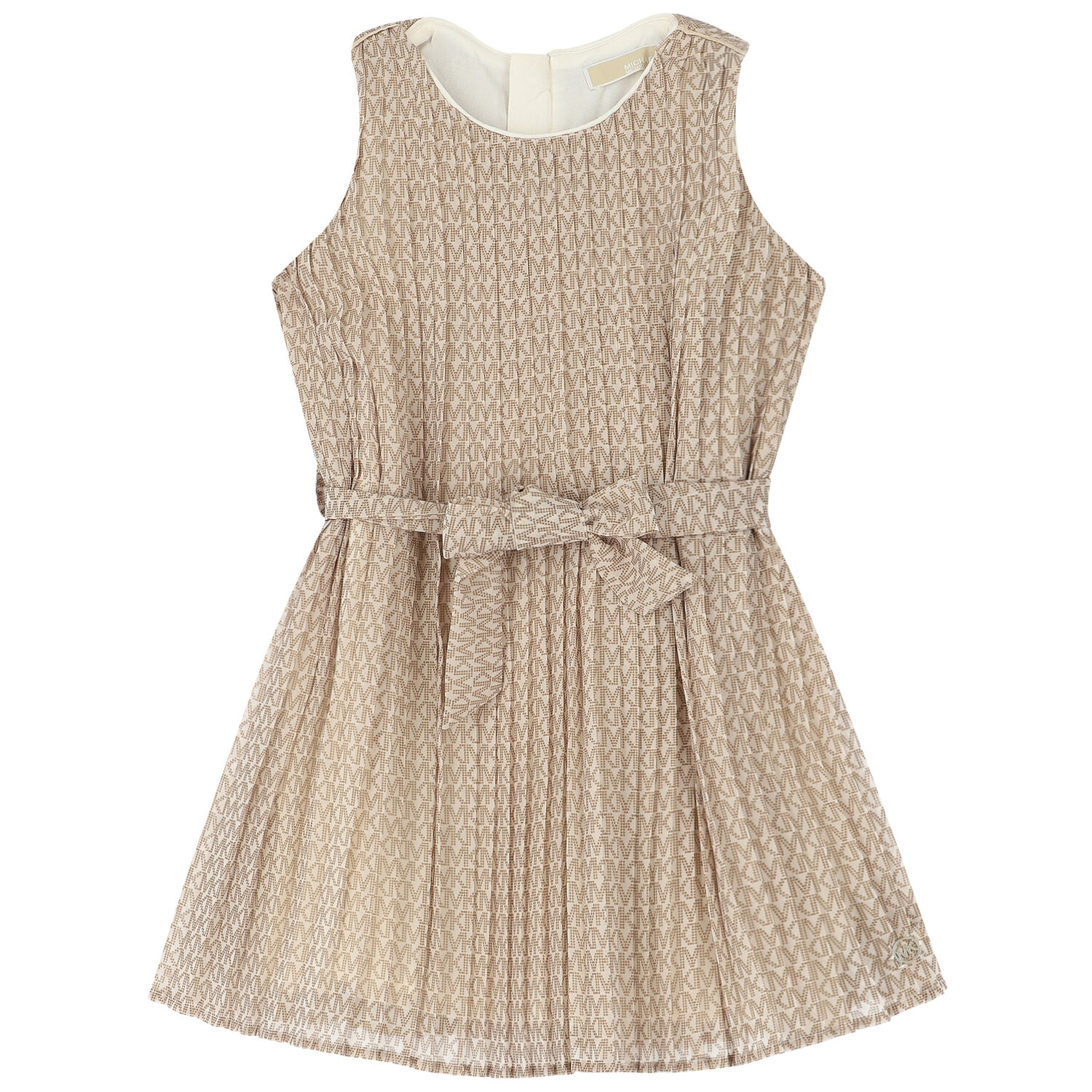 Girls Ivory Logo Pleated Chiffon Dress, 1, hi-res
