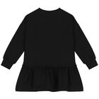 Girls Black Logo Long Sleeve Dress, 1, hi-res