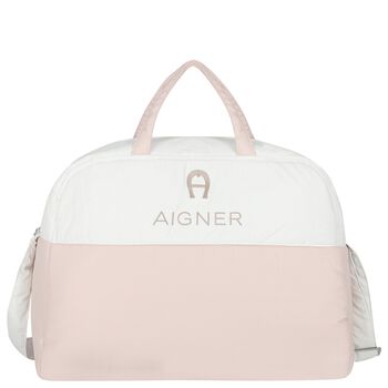 White & Beige Logo Baby Changing Bag