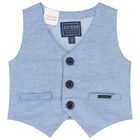 Yonger Boys White & Blue Logo Shorts Set, 1, hi-res