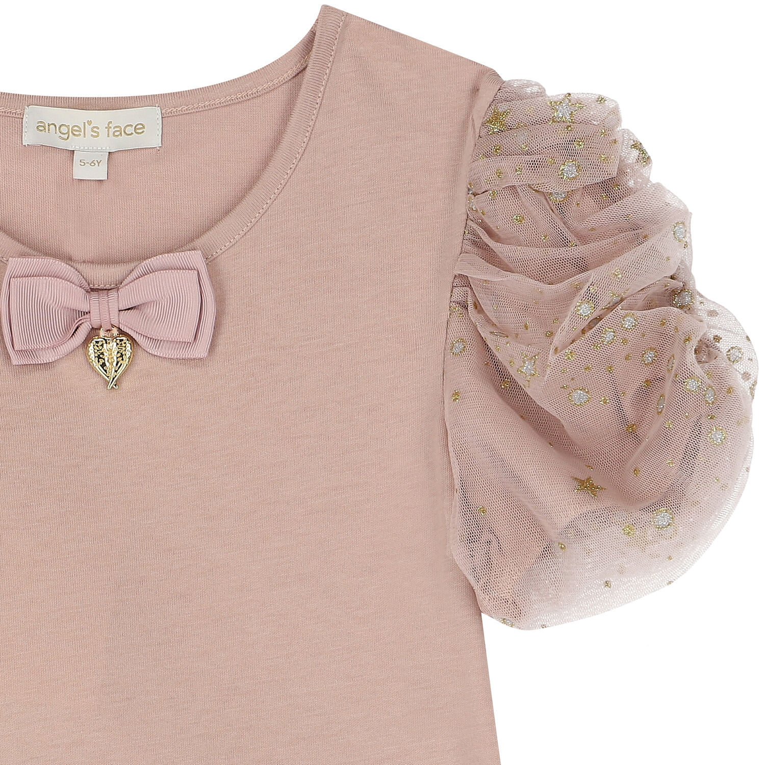 Girls Pink Tulle Sleeve T-Shirt, 1, hi-res