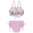 Girls Lilac, Black & Ivory Zig-Zag Crochet Bikini, 1, hi-res