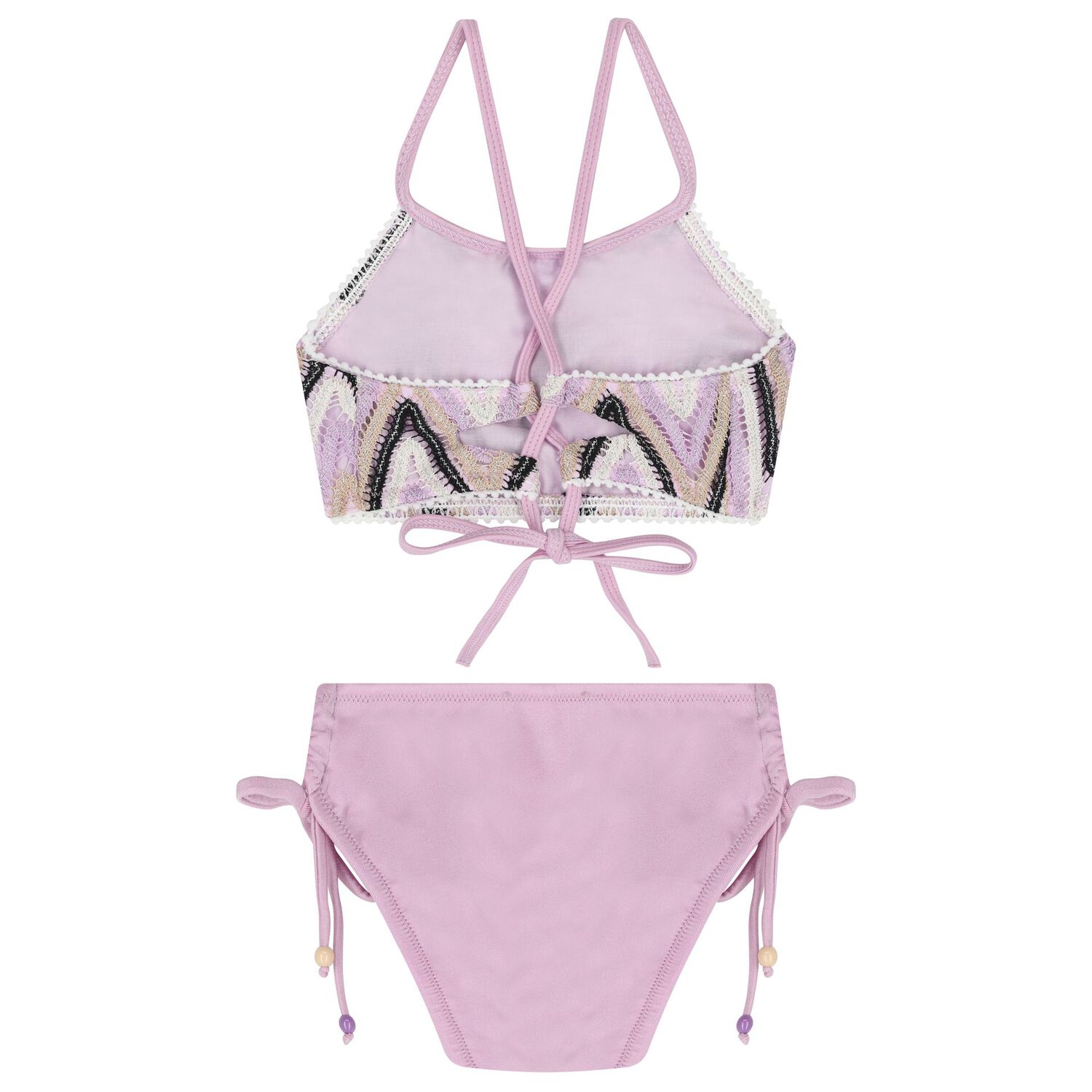 Girls Lilac, Black & Ivory Zig-Zag Crochet Bikini, 1, hi-res