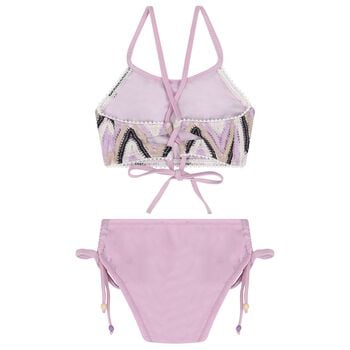 Girls Lilac, Black & Ivory Zig-Zag Crochet Bikini