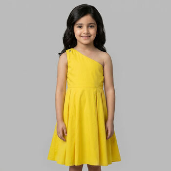 Girls Yellow One Shoulder Dress