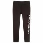 Girls Black Logo Leggings, 1, hi-res
