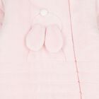 Baby Girls Pink Bunny Fleece Hooded Pramsuit, 1, hi-res